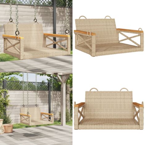 Balancelle beige 63x62x40 cm résine tressée - Balancelle Jardin - Chaise Suspendue - Fauteuil Extérieur - Mobilier De Jardin - Relax - Home & Living