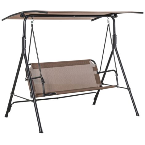 Balancelle de jardin 2 places avec pare-soleil réglable en métal et textilène 172 x 110 x 155 cm marron