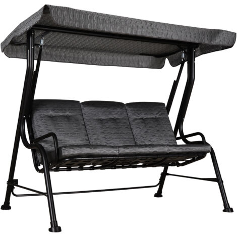 Balancelle de Jardin 3 Places avec Toit et Coussin Amovible, Confort Maximal, Acier Époxy Résistant, Gris Noir