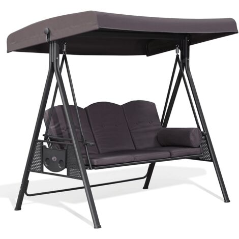Balancelle de Jardin 3 Places avec Toit R¨glable, Balancelle Hollywood Ext¨rieure en Acier avec 1 Tablette Lat¨rale, Gris, PURPLE LEAF