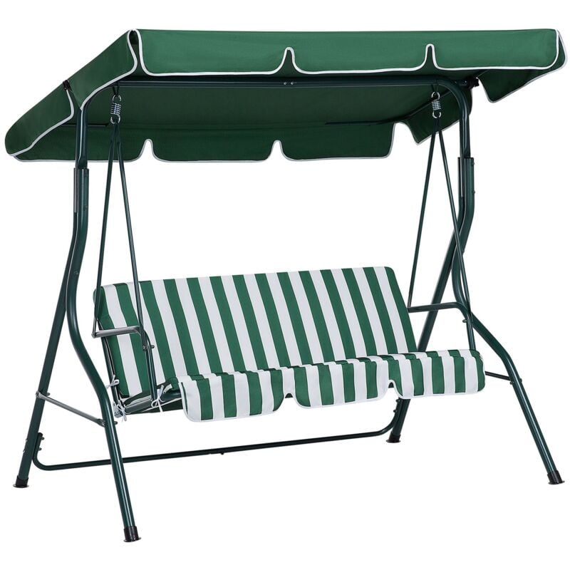Balancelle de Jardin en Acier et Tissu Vert et Blanc Baldaquin Ajustable Chaplin