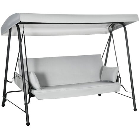 Balancelle de jardin 3 places convertible auvent réglable épais coussins amovibles polyester acier époxy gris clair