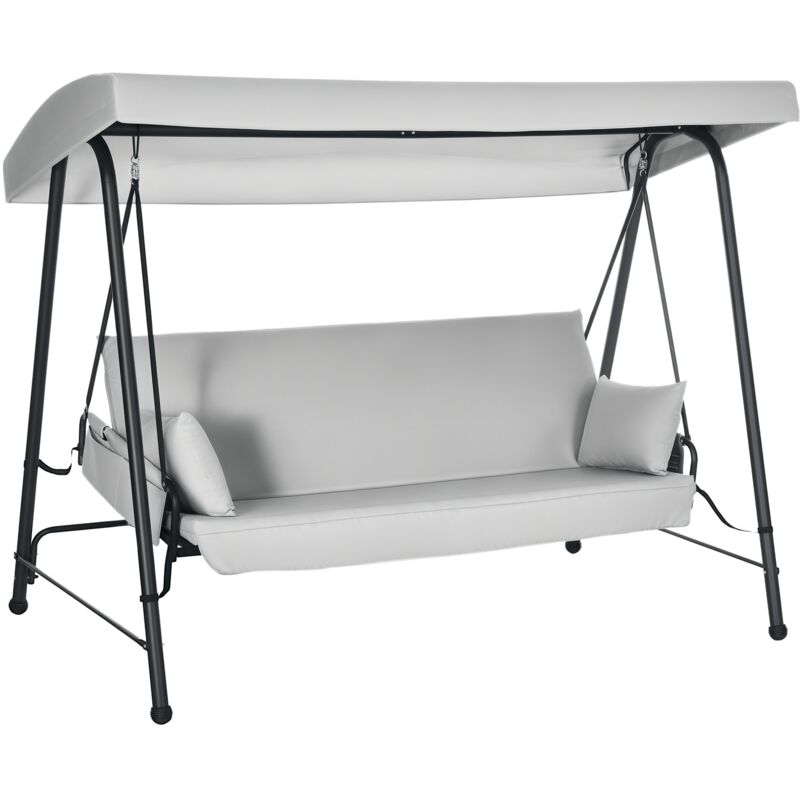 Outsunny - Balancelle de jardin 3 places convertible auvent réglable épais coussins amovibles polyester acier époxy gris clair