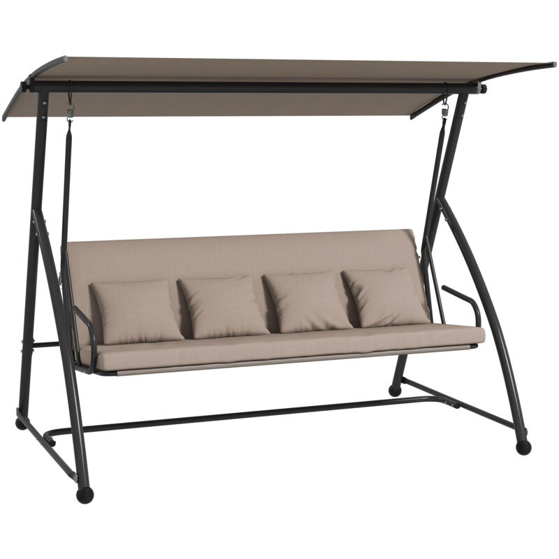 Balancelle de jardin 3 places convertible réglable - coussin assise dossier + 4 oreillers - dim. 218 x 120 x 168 cm - taupe