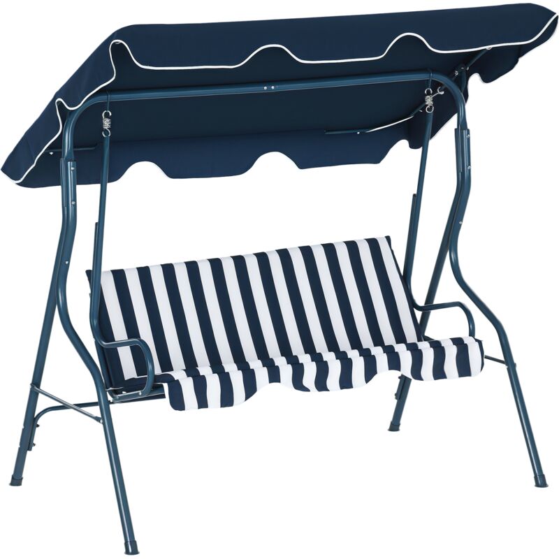 Outsunny - Balancelle de jardin 3 places coussins assise dossier bleu blanc rayé