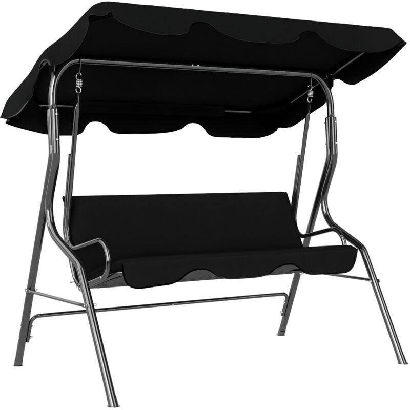 Outsunny - Balancelle de jardin 3 places coussins assise dossier noir