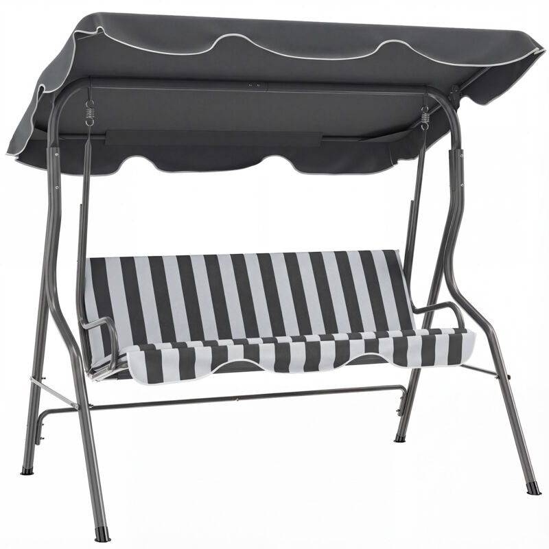 Balancelle de Jardin - Outsunny - 3 Places - Toit imperméabilisé Inclinaison réglable - Coussins Assise Dossier - gris, blanc rayé