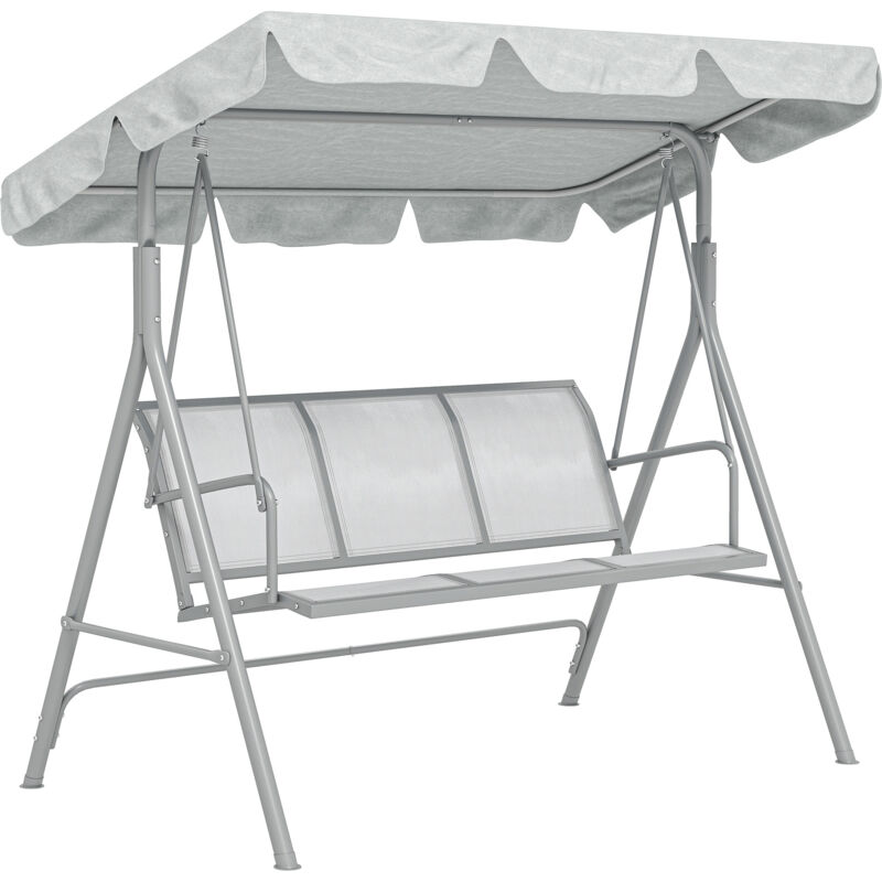 Outsunny - Balancelle de jardin 3 places grand confort toit imperméabilisé inclinaison réglable assise et dossier ergonomique acier textilène gris
