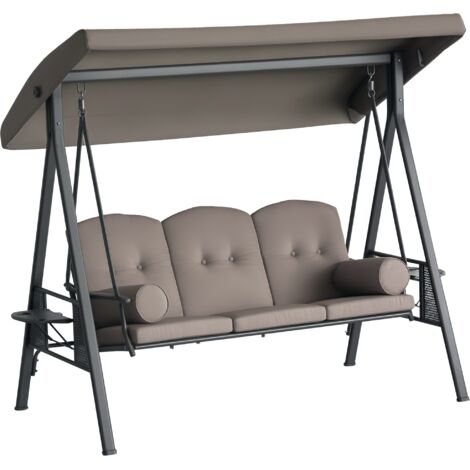 Balancelle de Jardin 3 Places Grand Confort Toit Inclinaison réglable Coussins Plateaux rétractables Polyester filé Beige