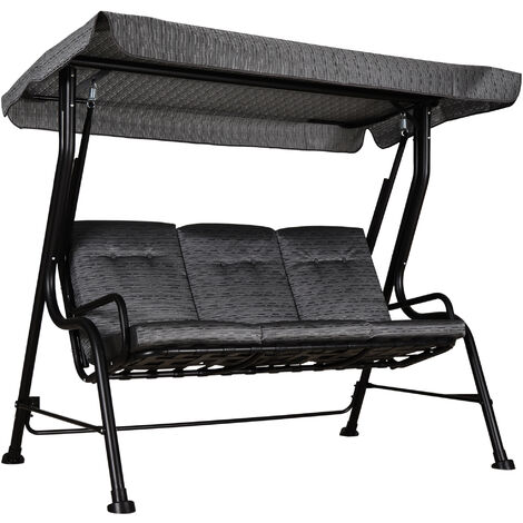 Balancelle de jardin 3 places grand confort toit inclinaison réglable épais coussins amovibles polyester acier époxy gris noir