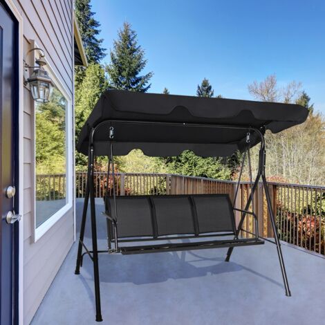 Balancelle de Jardin 3 Places Toile Anti-UV et Cadre Antirouille en Polyester et Acier, 173x119x152cm, Noir DESIGN IN