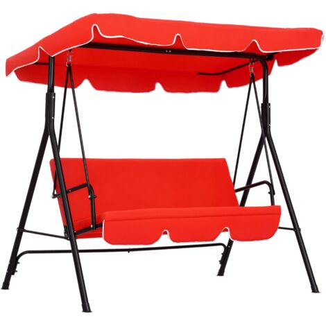Balancelle de Jardin 3 Places Toit Inclinaison réglable Coussins Assise et Dossier 1.72L x 1.1l x 1.52H m Acier Noir Polyester Rouge