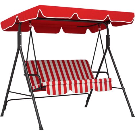 Balancelle de Jardin 3 Places Toit Inclinaison réglable Coussins Assise et Dossier Acier Noir Polyester Rouge