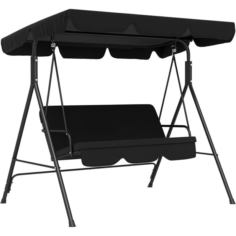 Outsunny - Balancelle de jardin 3 places toit réglable coussins assise dossier acier polyester noir