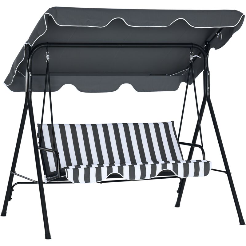 Outsunny - Balancelle de jardin 3 places toit réglable acier polyester blanc gris rayé
