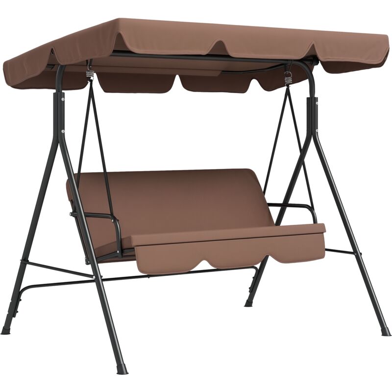 Balancelle de jardin 3 places toit réglable coussins assise dossier acier polyester marron