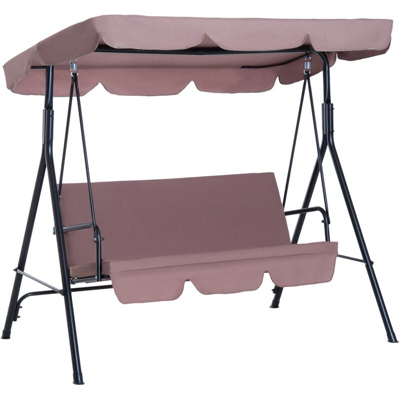Outsunny - Balancelle de jardin 3 places toit inclinaison réglable coussins assise et dossier 1,72L x 1,1l x 1,52H m acier noir polyester marron clair