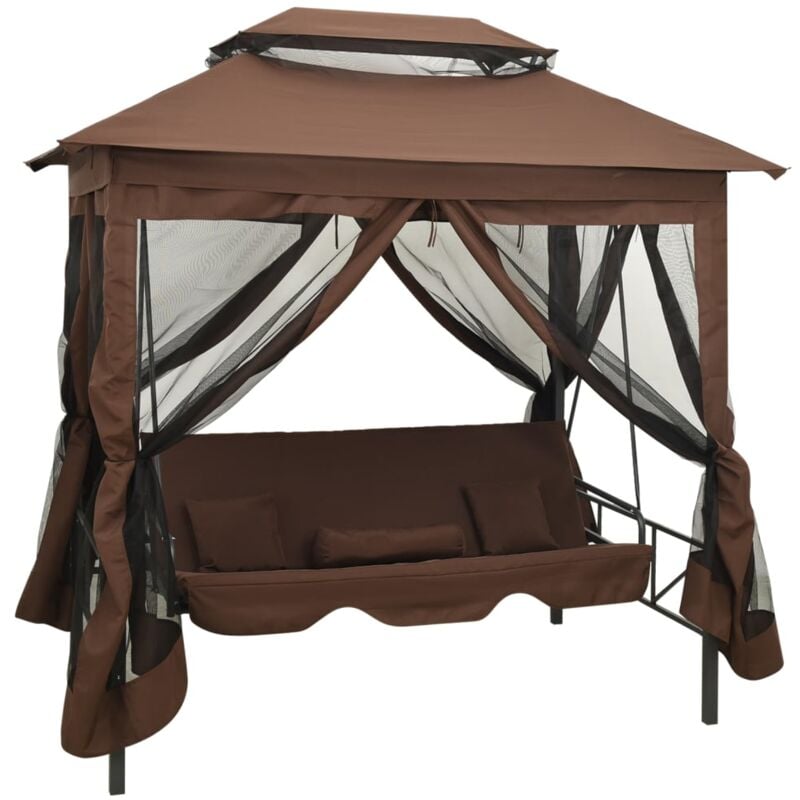 Belvédère convertible en balancelle Café vidaXL