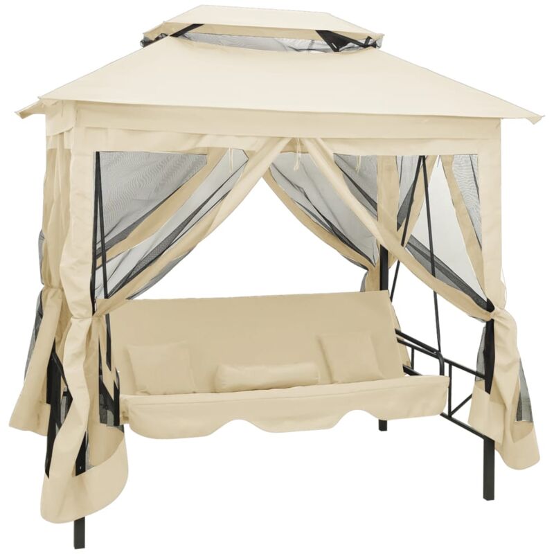 Vidaxl – Balancelle convertible 2 places – Cadre acier revêtu – Coussin imperméable 6cm – Dimensions 220x160x240cm – Capacité 240kg