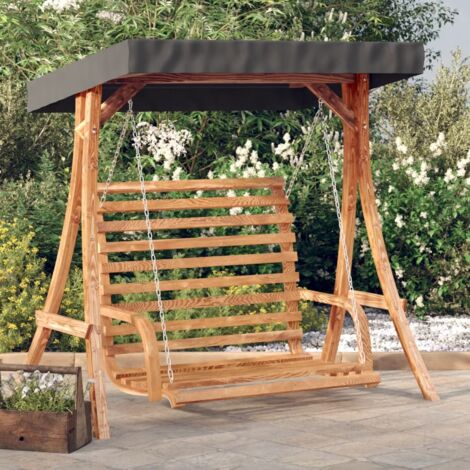 Balancelle de jardin avec auvent grand confort  bois massif d'épicéa et finition en teck 97458
