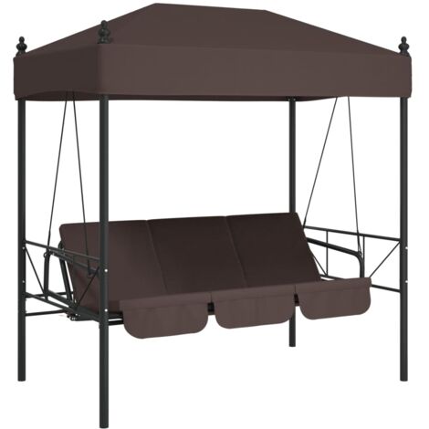 Balancelle de jardin avec auvent marron café acier CFW61633