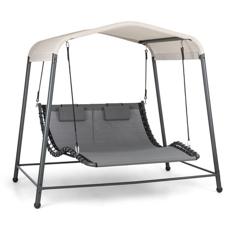 Balancelle de jardin - Blumfeldt Palermo Double - Chaise longue à bascule autoportante - structure en acier - toît polyester - Bain de soleil - Gris - grey