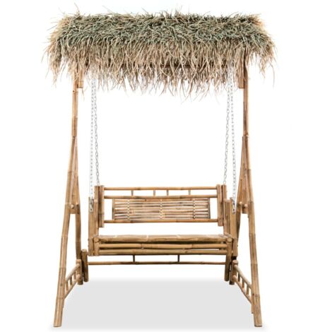 Balancelle de jardin, Chaise Fauteuil Suspendu 2 places, avec feuilles de palmier Bambou 202 cm OIB5952E