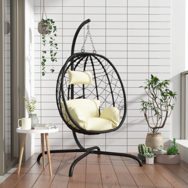 Balancelle de jardin, Chaise suspendue en forme d'œuf avec coussin blanc crème CON2167 design in