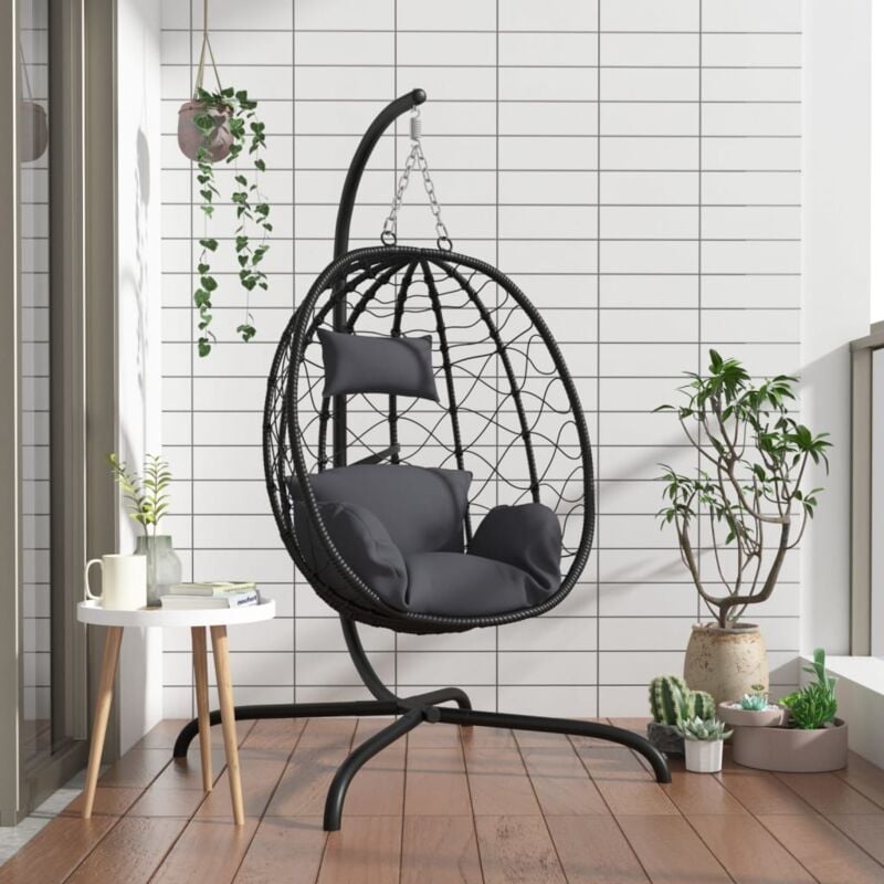 Balancelle de jardin, Chaise suspendue en forme d'œuf avec coussin Anthracite CON8082 design in