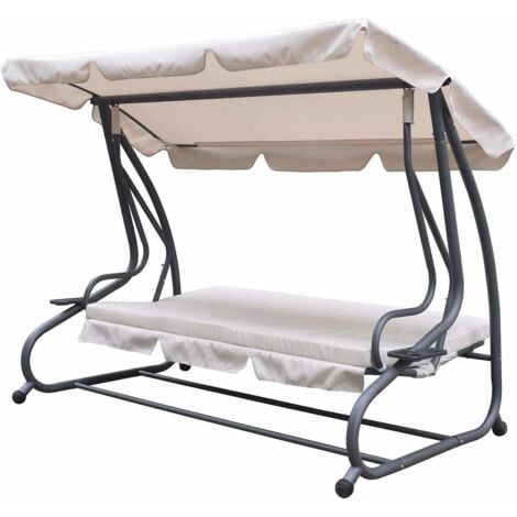 Balancelle de Jardin Chillvert Dominique 2-3 Sièges Convertible Lit Gris Anthracite 120x230x164 cm