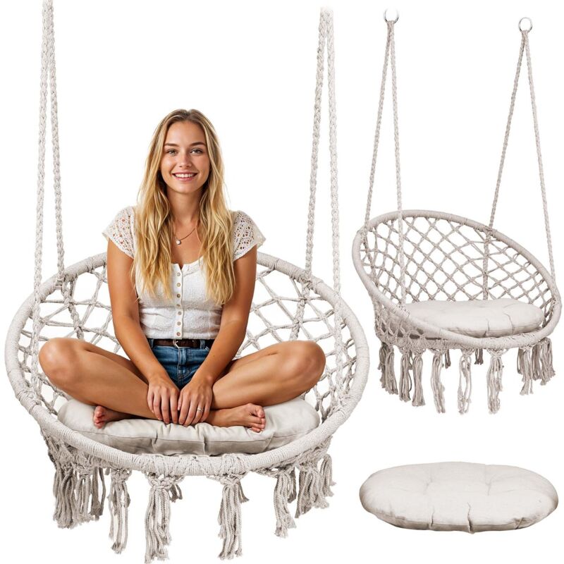 Balancelle suspendue de jardin style bohème beige