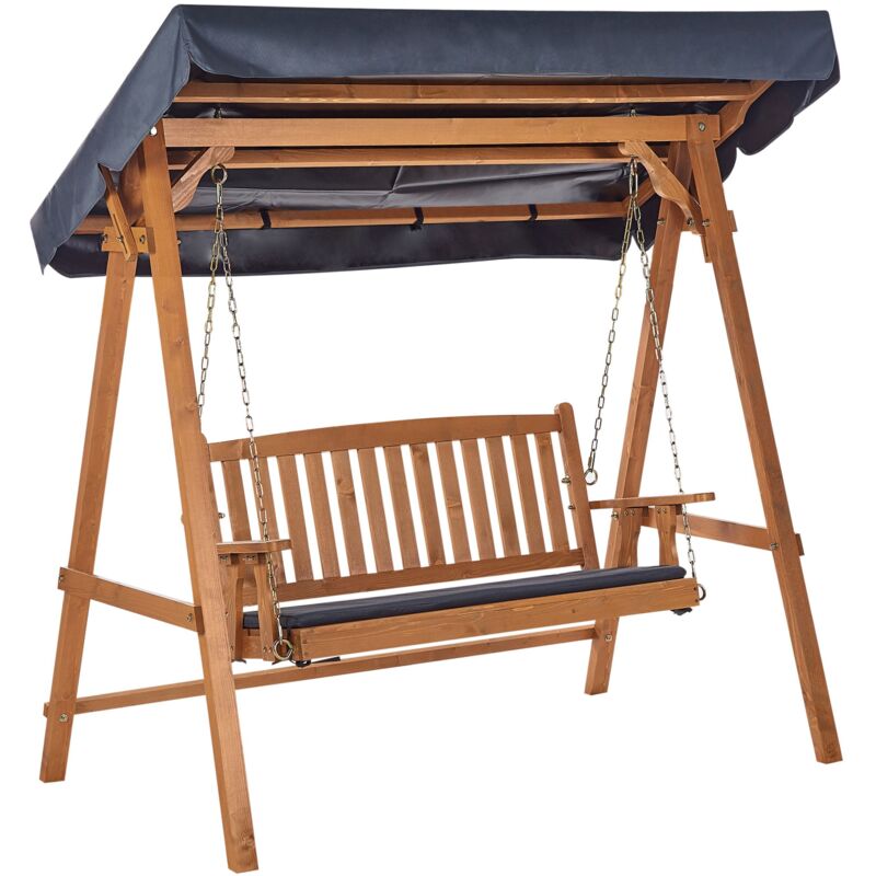 Balancelle d'Extérieur Moderne en Bois d'Epicéa avec Auvent Gris Foncé Fibbialla