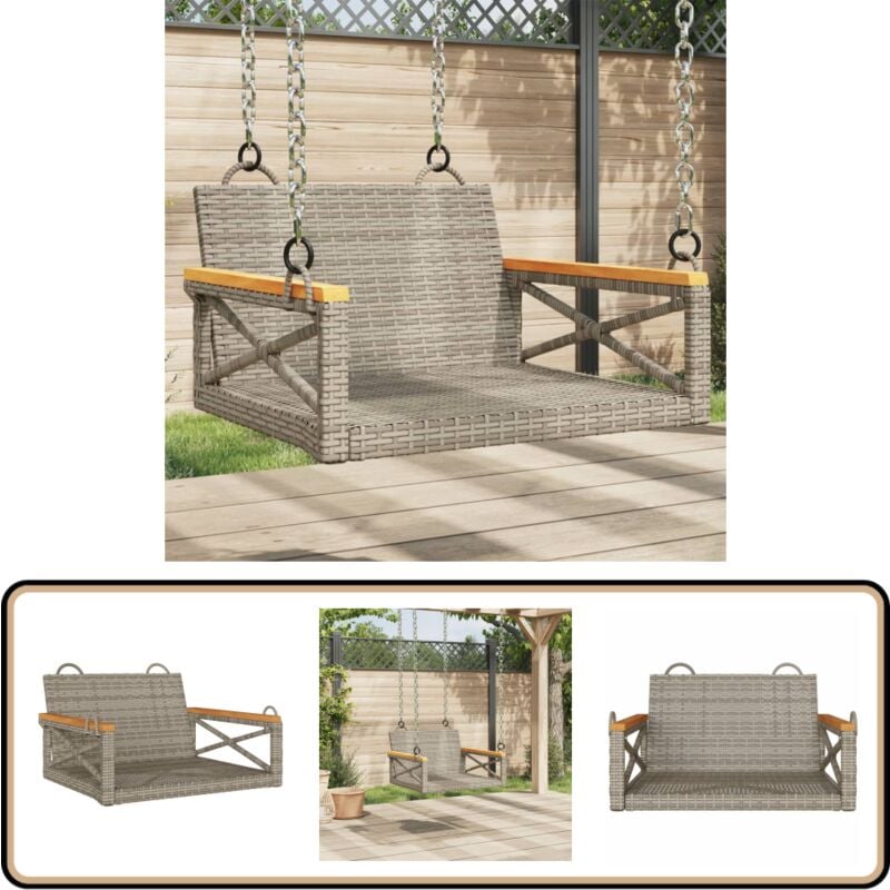 Balancelle gris 63x62x40 cm résine tressée - Balancelle Jardin - Chaise Suspendue - Fauteuil Extérieur - Mobilier De Jardin - Relax