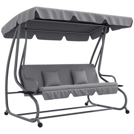 Balancelle Hollywood 2 en 1 inclinable avec capote réglable capacité 340 kg en acier 200 x 120 x 164 cm grise