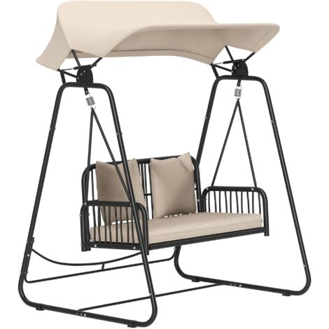 Balancelle Jardin 2 Places en Rotin avec Toit et Cousins, Support 240 kg, Dimensions 149x121x180 cm, Couleur Kaki