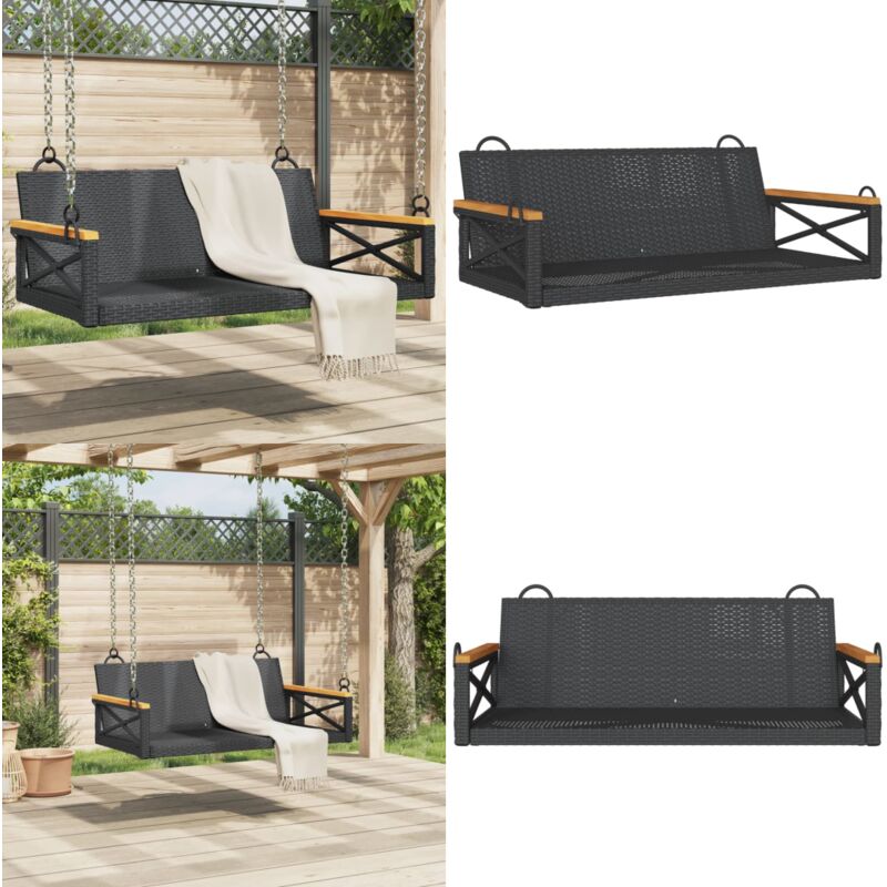 Balancelle noir 109x62x40 cm résine tressée - Balancelle Jardin - Chaise Suspendue - Fauteuil Extérieur - Relax Jardin - Décoration Terrasse - Home &