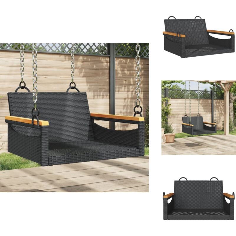 Balancelle noir 63x62x40 cm résine tressée - Balancelle Jardin - Chaise Suspendue - Fauteuil Extérieur - Mobilier De Jardin - Relaxant