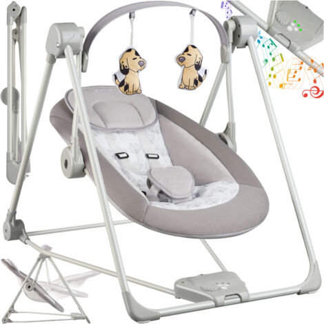 Balancelle pour bébé pliable avec 5 vitesses et minuterie gris