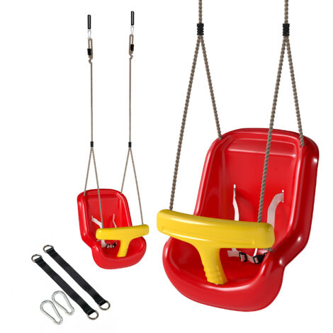 Balancelle pour Enfant 9-36 Mois Réglable avec Cordes et Mousquetons, en PE, 28x36x180 cm, Rouge et Jaune