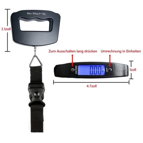 Balances à bagages numériques avec écran LCD, balances à bagages, balances à poissons, balances suspendues, balances portatives avec grands écrans LCD et balances de voyage (poids maximum de 50 kg de 