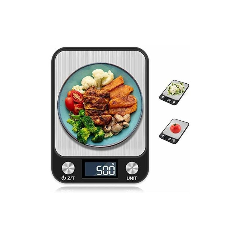 Balances de cuisine numériques de 1g à 5kg, balances électroniques de haute précision en acier, écran lcd, commande tactile, fonction tare - noir
