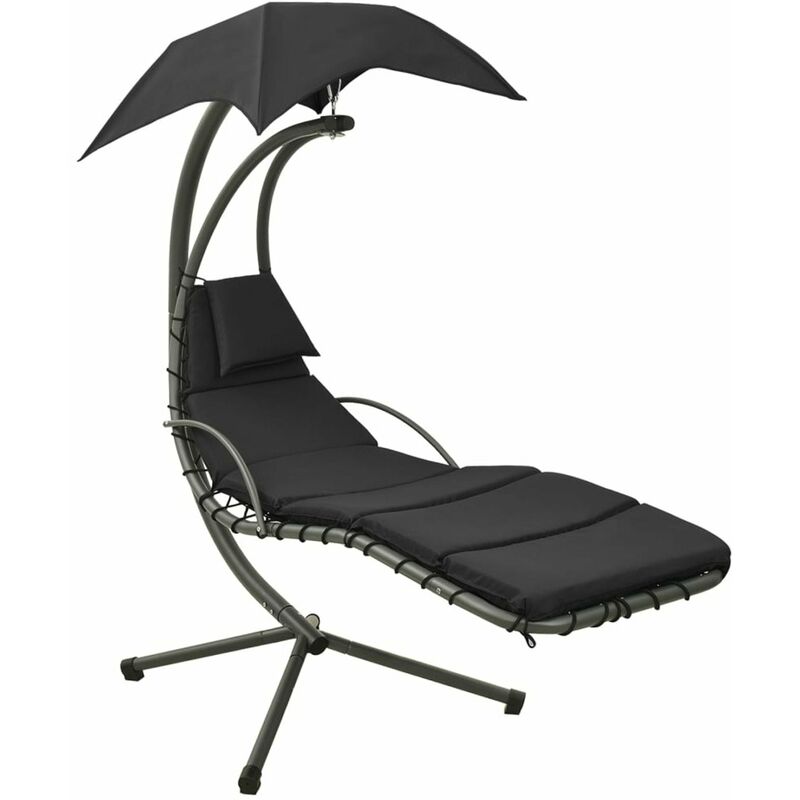 

Happyshopping - Balancin de jardin de tela negra y gris 190x90x200 cm