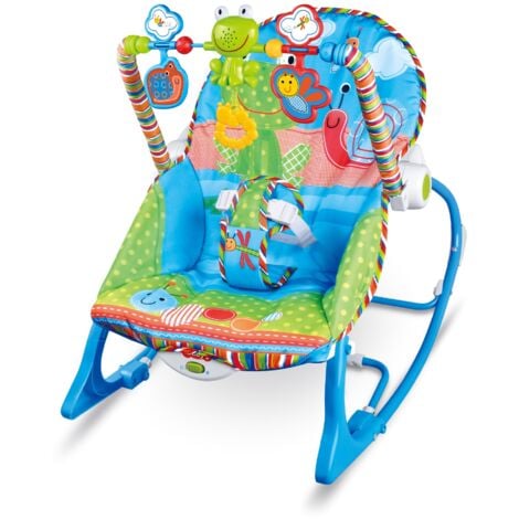 KEEPBUYING Balancín eléctrica para bebé con música,ángulo ajustable,arnés de seguridad de 3 puntos,estructura de metal con patas antideslizantes,color rana azul,0-3 años