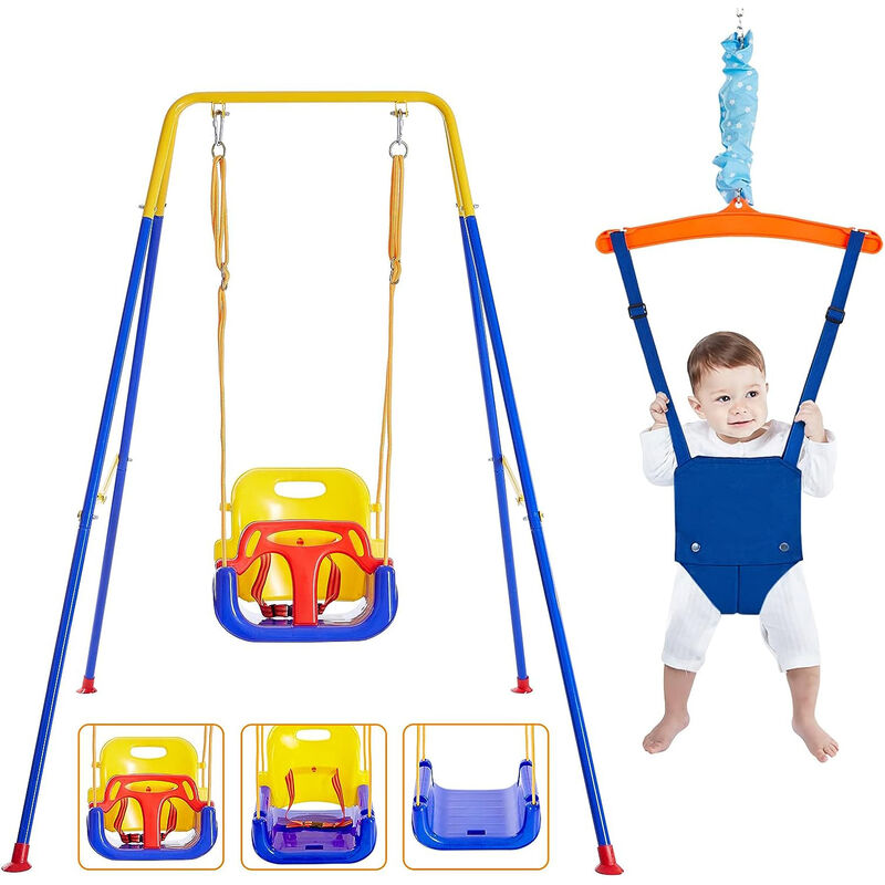Choyclit - Balançoire 2 en 1 pour bébé avec Sièges sauteurs suspendus, pour enfants avec 4 sacs de sable, support en métal pliable en
