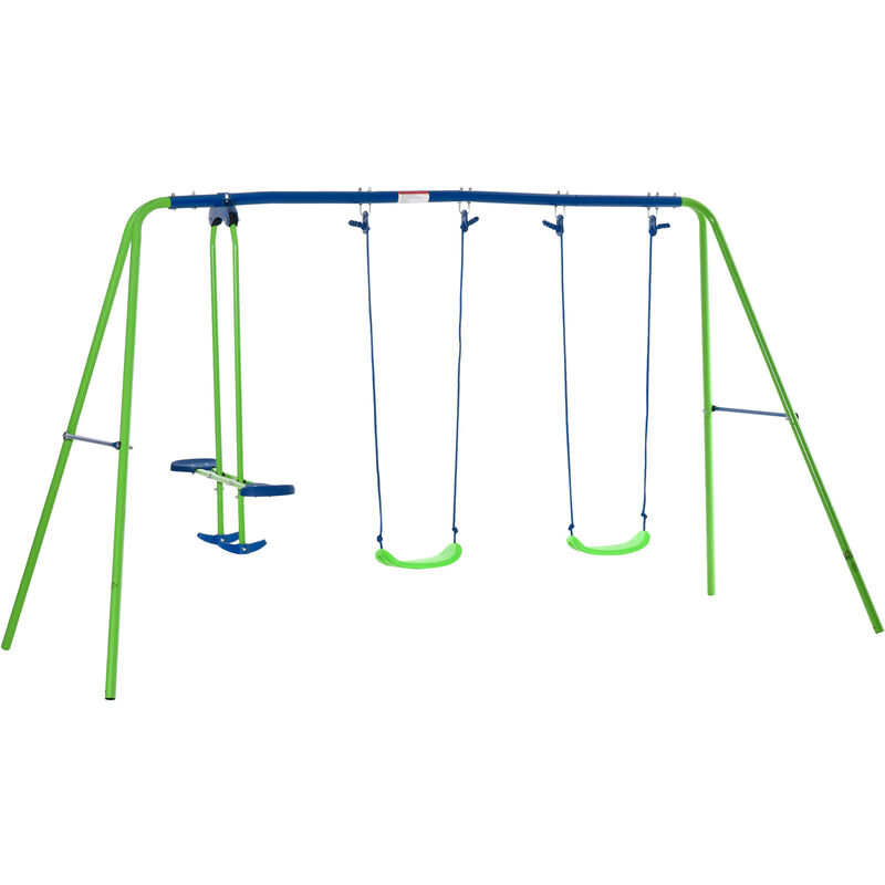 Balançoire 3 agrès portique avec 2 balançoires et face à face dim. 2,8L x 1,4l x 1,78H m métal époxy anticorrosion pe vert bleu - Vert