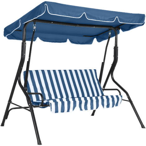 Balançoire 3 places pour extérieur avec toile réglable, Résistante aux intempéries, capacité 226 kg, assise épaisse, bleu