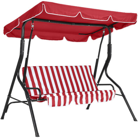 Balançoire 3 places pour extérieur avec toile réglable, Résistante aux intempéries, capacité 226 kg, assise épaisse, rouge