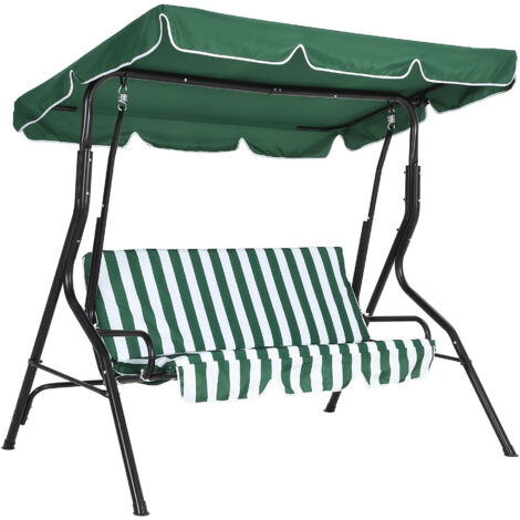 Balançoire 3 places pour extérieur avec toile réglable, Résistante aux intempéries, capacité 226 kg, assise épaisse, vert