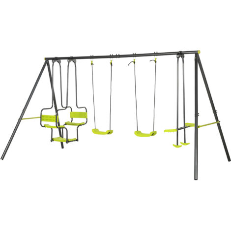 Balançoire 4 agrès, portique avec balançoire, dim. 3,55L x 1,84l x 1,86H m, métal époxy anticorrosion PE gris