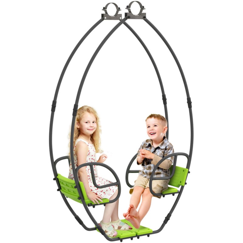 Outsunny - Balançoire agrès face à face enfant 3 à 6 ans - assises, dossiers, repose-pieds - acier gris pe vert